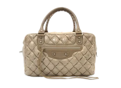 BALENCIAGA Matelasse leather Mini Boston Bag "Beige"