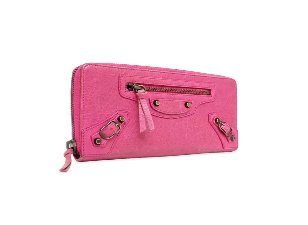 BALENCIAGA Classic Continental leather Zip Around Wallet "Pink"