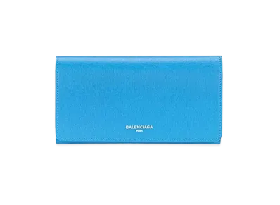BALENCIAGA Essential Leather Flap Long Wallet "Light Blue"