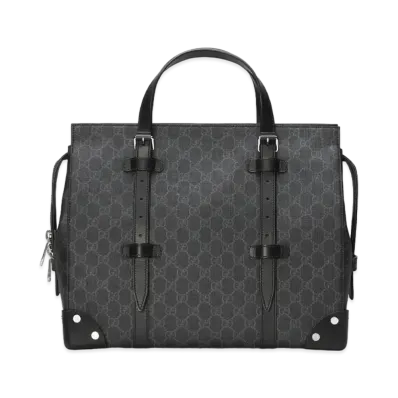GUCCI GG Tote Bag With Leather Details "Gray/Black"
