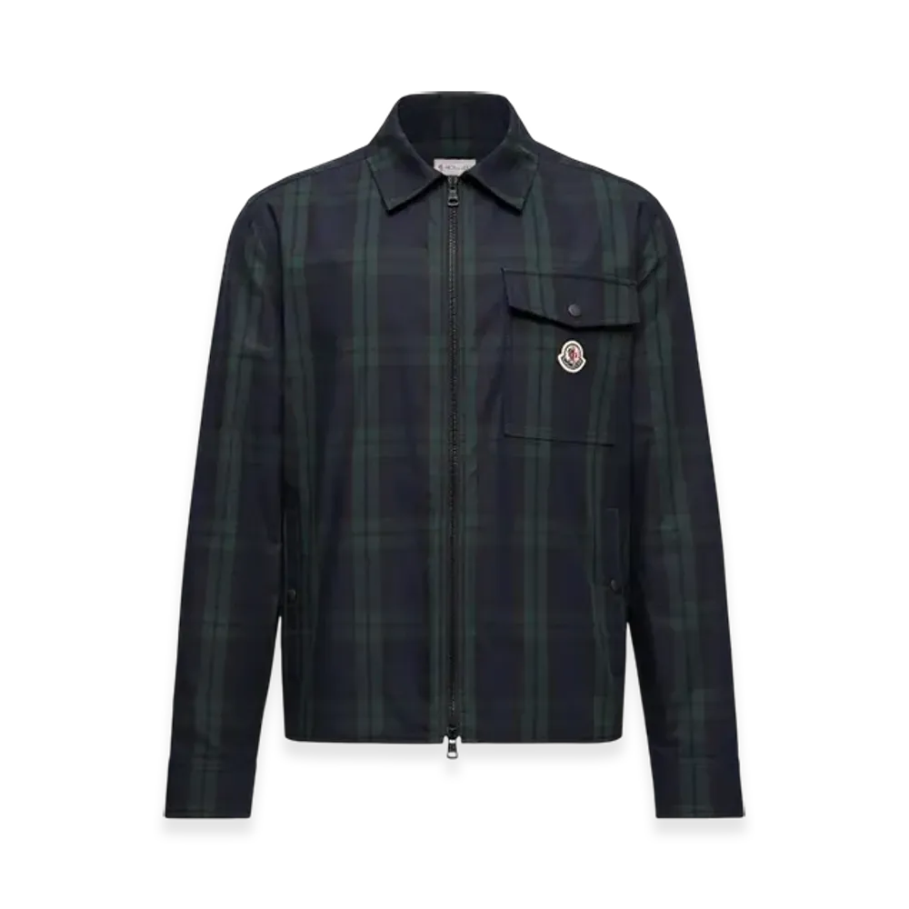 MONCLER Checked Cotton Gabardine Long Sleeve Shirt "Black"