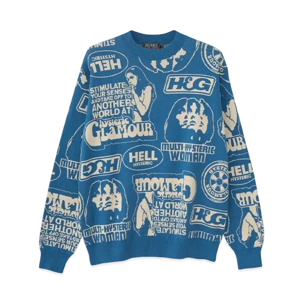 HYSTERIC GLAMOUR Super Hys Pattern Jacquard Sweater "Blue"
