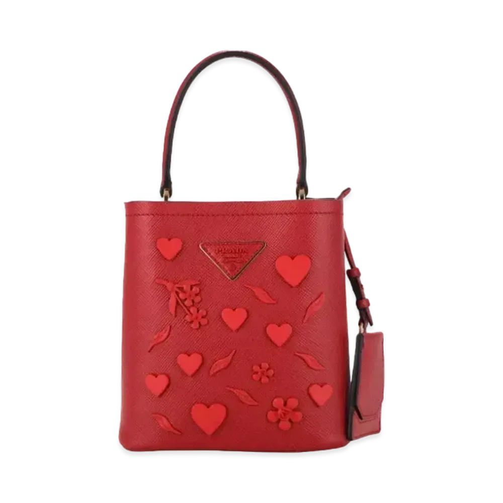 PRADA Small Saffiano Leather Heart Panier Bag "Fiery Red"