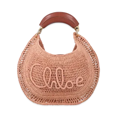 Chloe Women's Raffia Banana Handbag "Antiqued Pink"