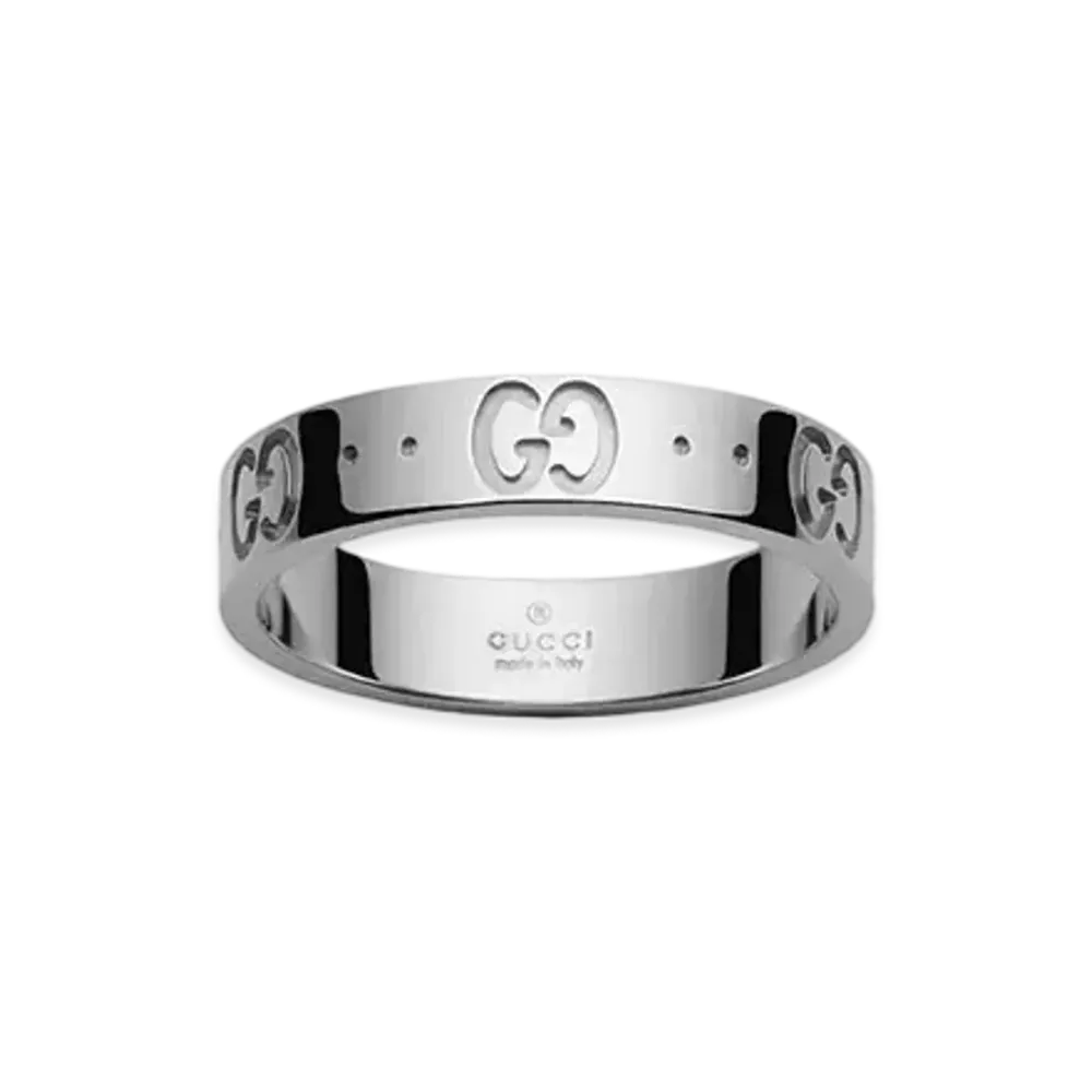 GUCCI Icon Series 18K White Gold Narrow Ring "White Gold"