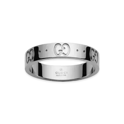 GUCCI Icon Series 18K White Gold Narrow Ring "White Gold"