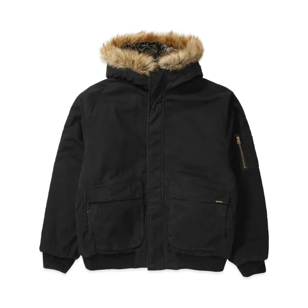 Supreme Reversible Faux Fur Hooded Work Jacket "Black"
