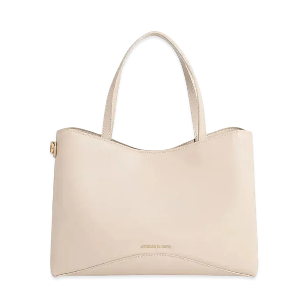 CHARLES & KEITH Civil Textured Fur-Trimmed Tote Bag "Oat"