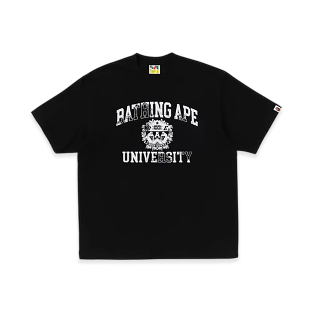 A BATHING APE Spray Print College Logo Relaxed Fit Tee "Black"