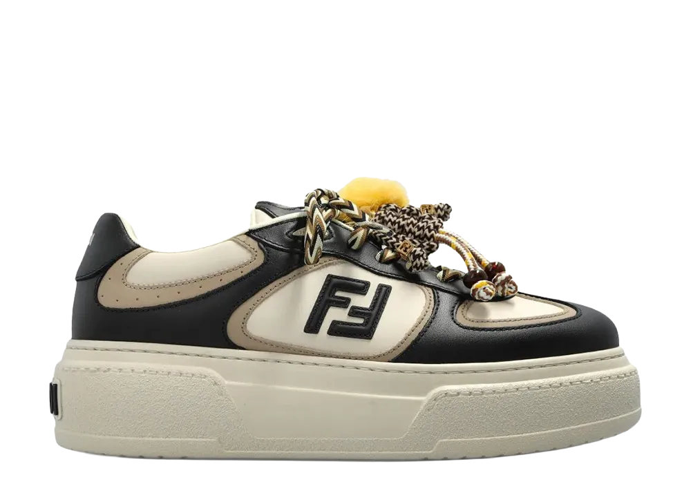 FENDI Women's Match Leather Platform Sneakers With Charms "Black/White"
