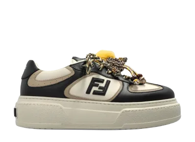 FENDI Women's Match Leather Platform Sneakers With Charms "Black/White"