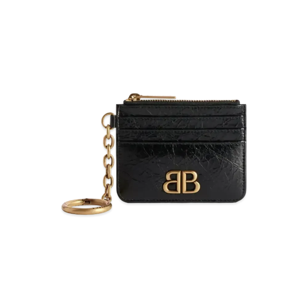 BALENCIAGA Monaco Card Holder with Keychain Puffy Arena Lambskin "Black"