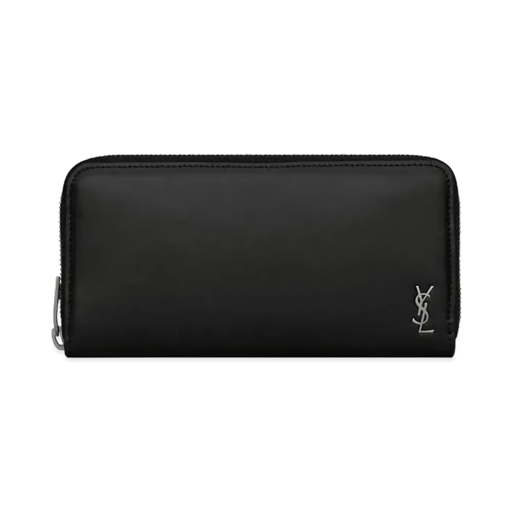 SAINT LAURENT Tiny Cassandre Zip-Around Wallet In Matte Leather "Black"