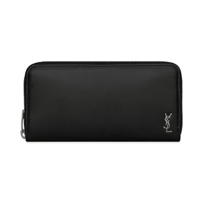 SAINT LAURENT Tiny Cassandre Zip-Around Wallet In Matte Leather "Black"