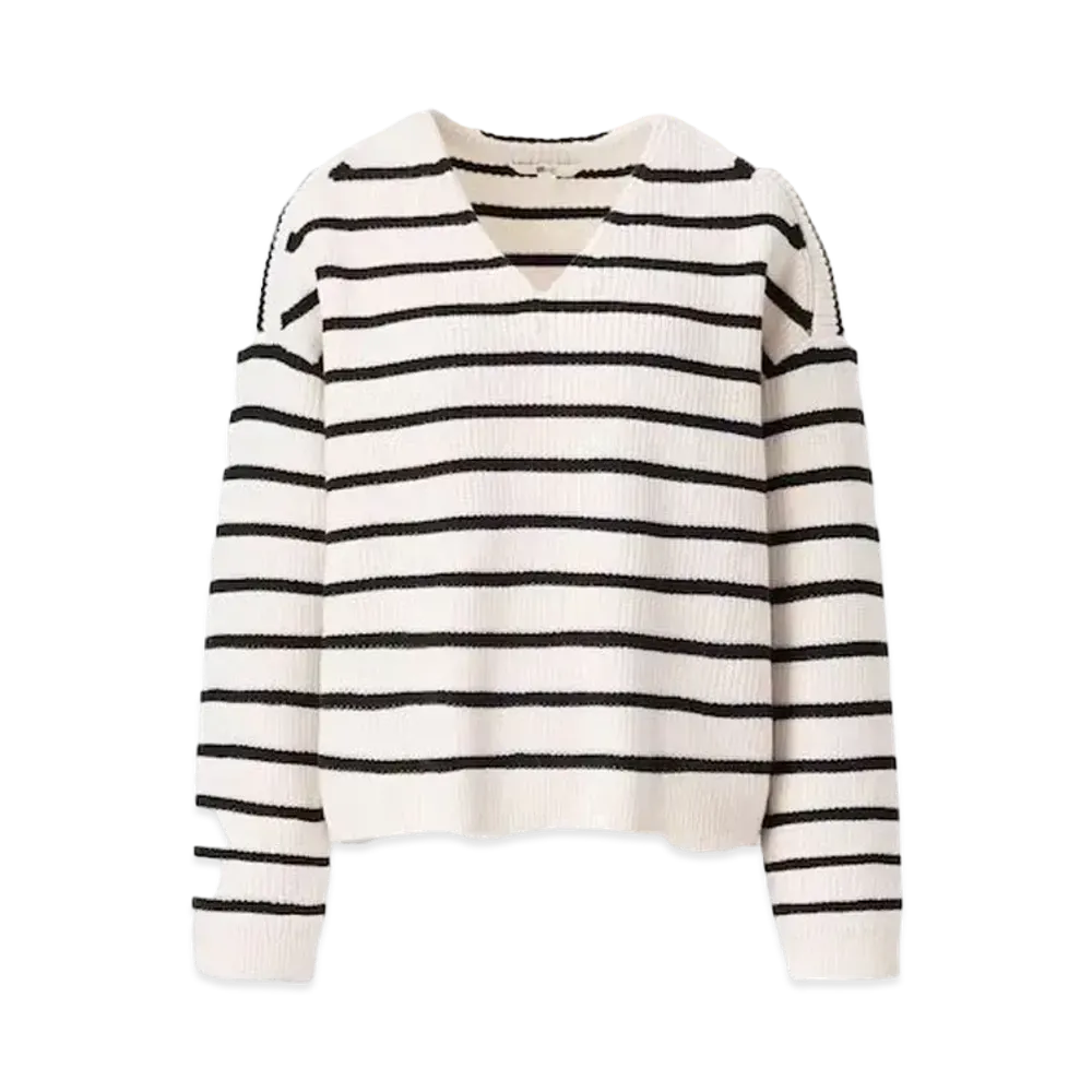 Uniqlo :C Border V-Neck Short Sweater (Long Sleeve) "Off White"