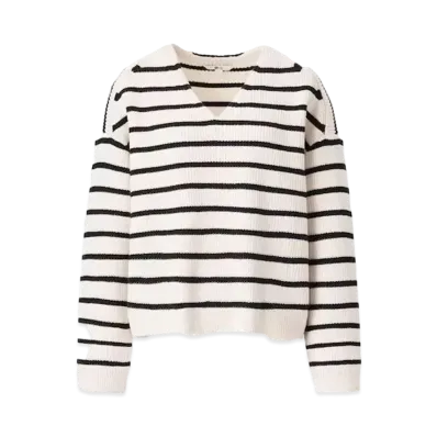 Uniqlo :C Border V-Neck Short Sweater (Long Sleeve) "Off White"