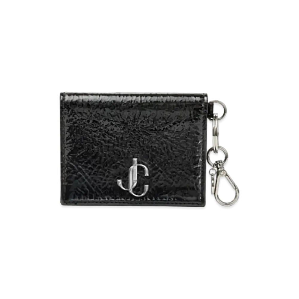 Jimmy Choo Umika W/Flap Patent Textured Leather Card Holder With JC Logo "Black"