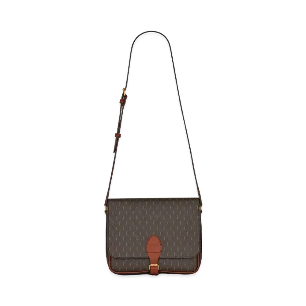SAINT LAURENT Le Monogramme Medium Buckle Messenger Bag In Canvas And Smooth Leather "Marron Khaki"