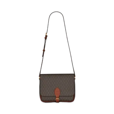 SAINT LAURENT Le Monogramme Medium Buckle Messenger Bag In Canvas And Smooth Leather "Marron Khaki"