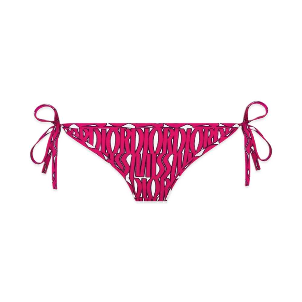 Dior Women's Technical Fabric with Miss Dior Allover Motif Bikini Bottom "White/Fuchsia"