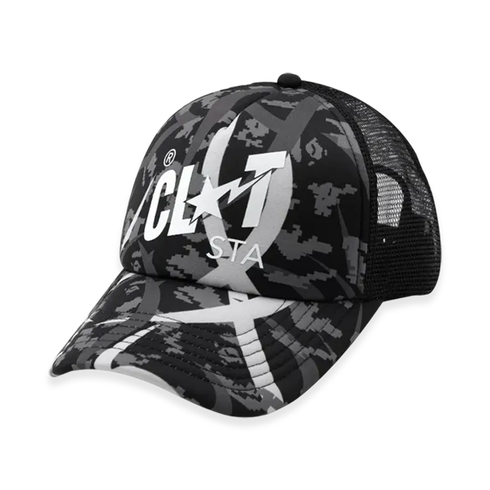 A BATHING APE x CLOT Egra Camo Trucker Cap "Black"