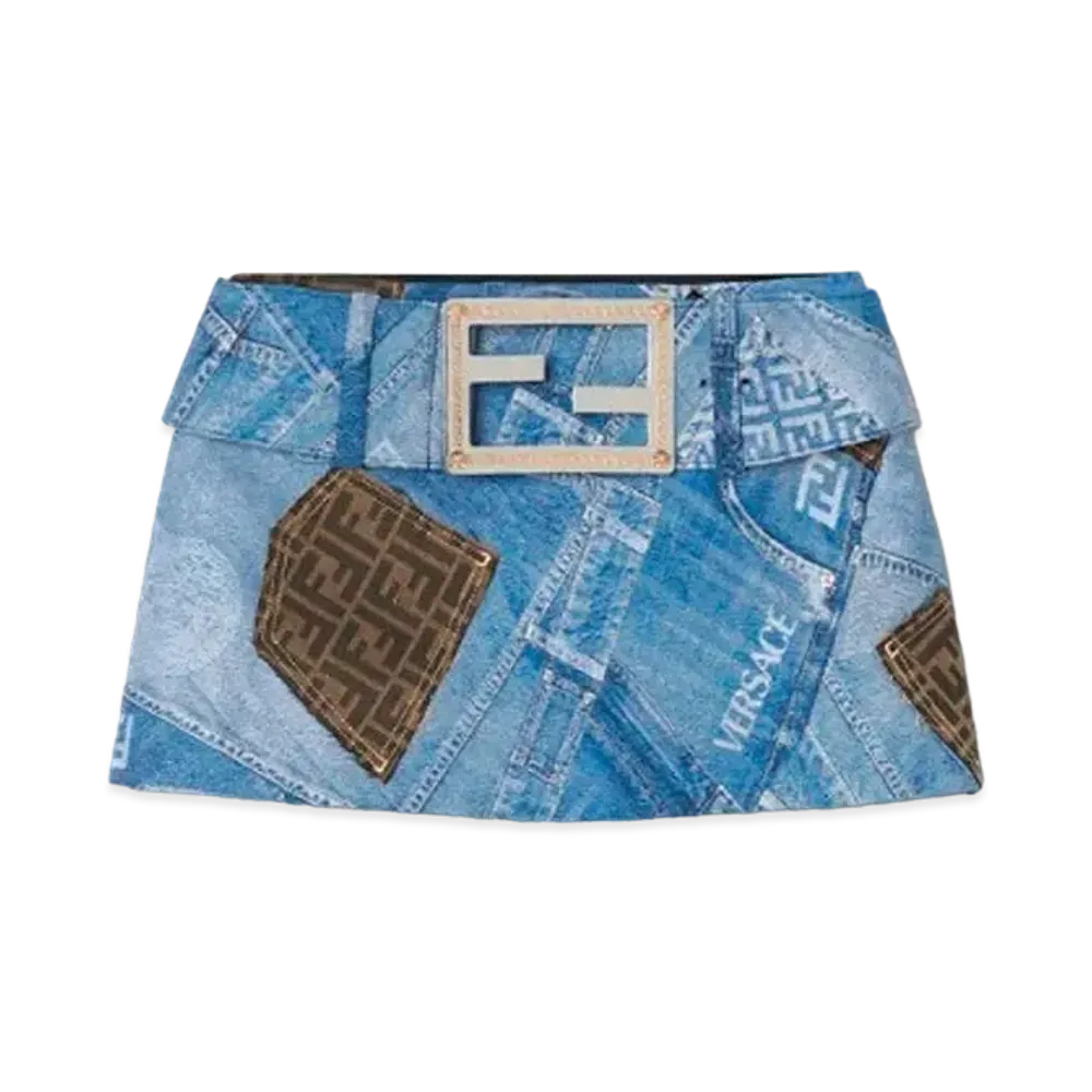 FENDI x Versace Fendace Denim Patchwork Mini Skirt