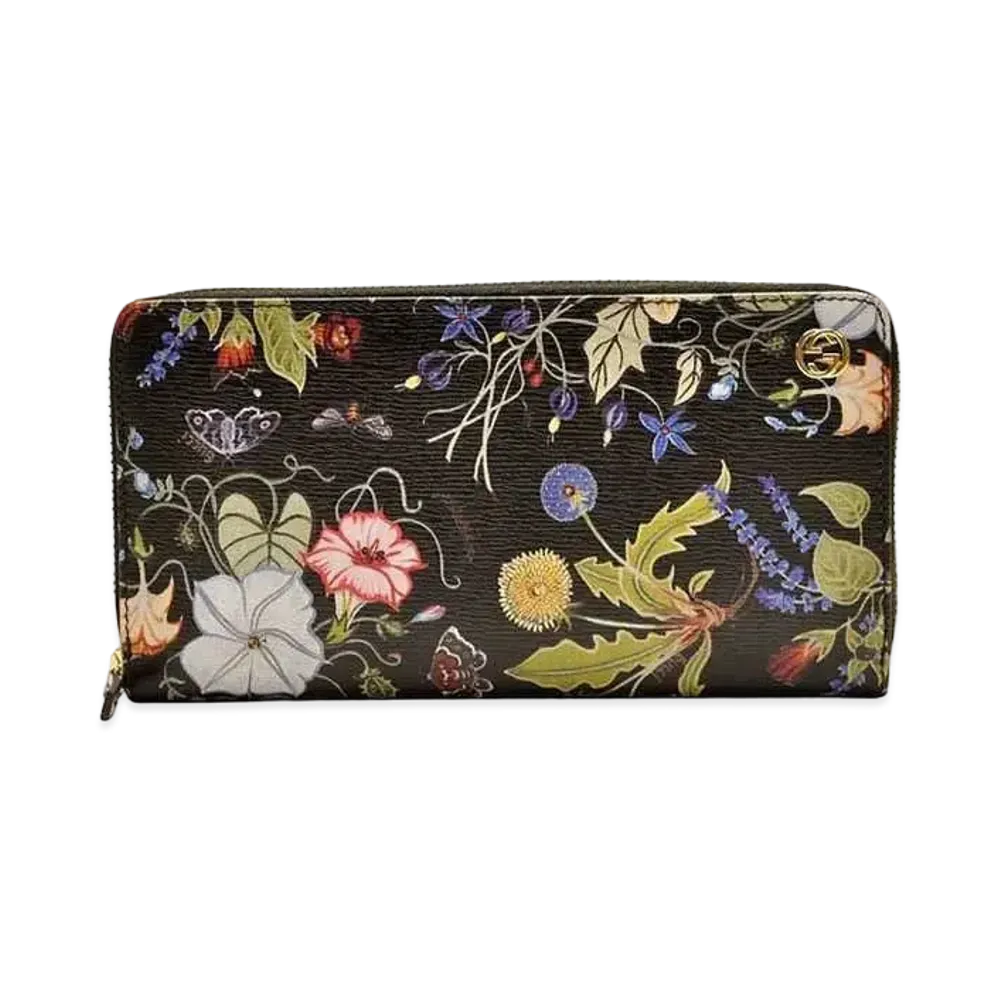 GUCCI Chris Night Flora Print Zip Around Wallet