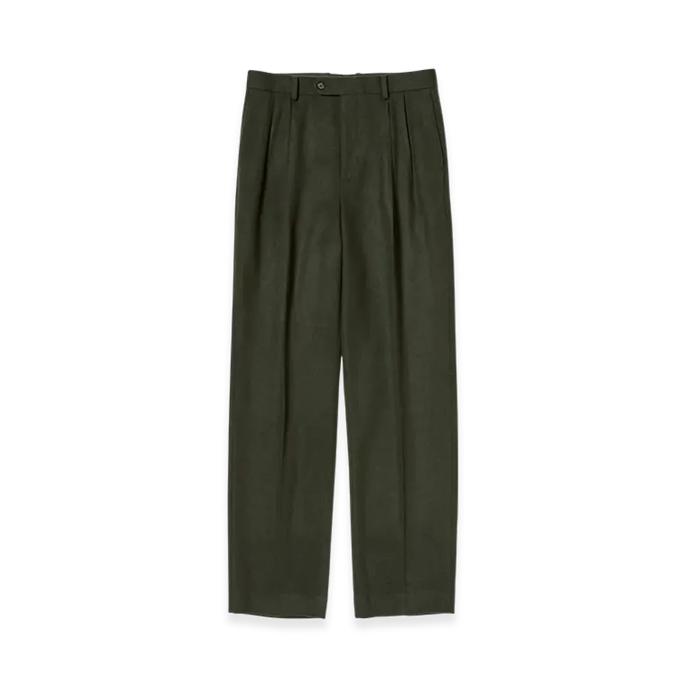 AURALEE Baby Camel Flannel Two Tuck Slacks "Dark Olive"