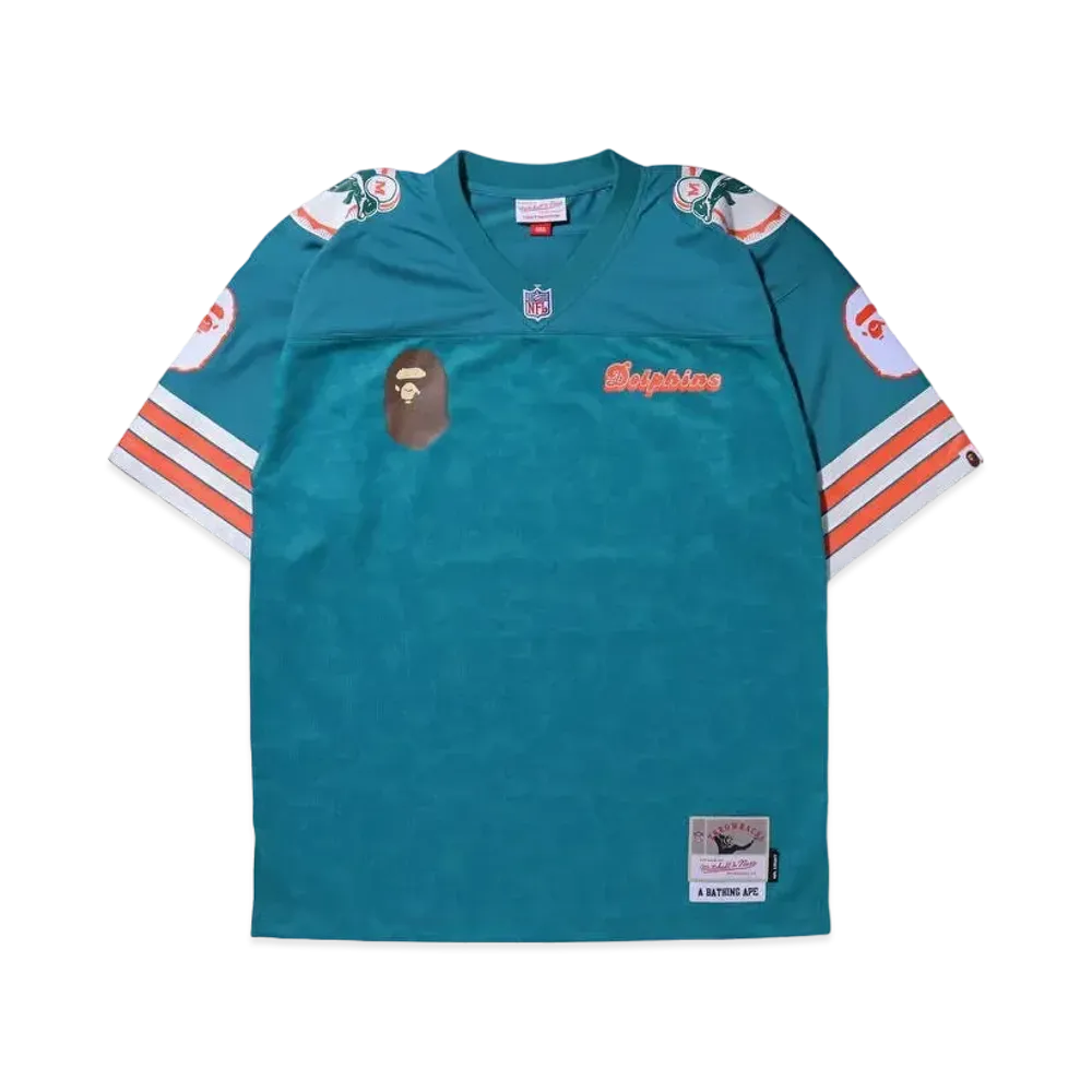 A BATHING APE X M&N NFL MIAMI DOLPHINS LEGACY JERSEY "Turquoise"
