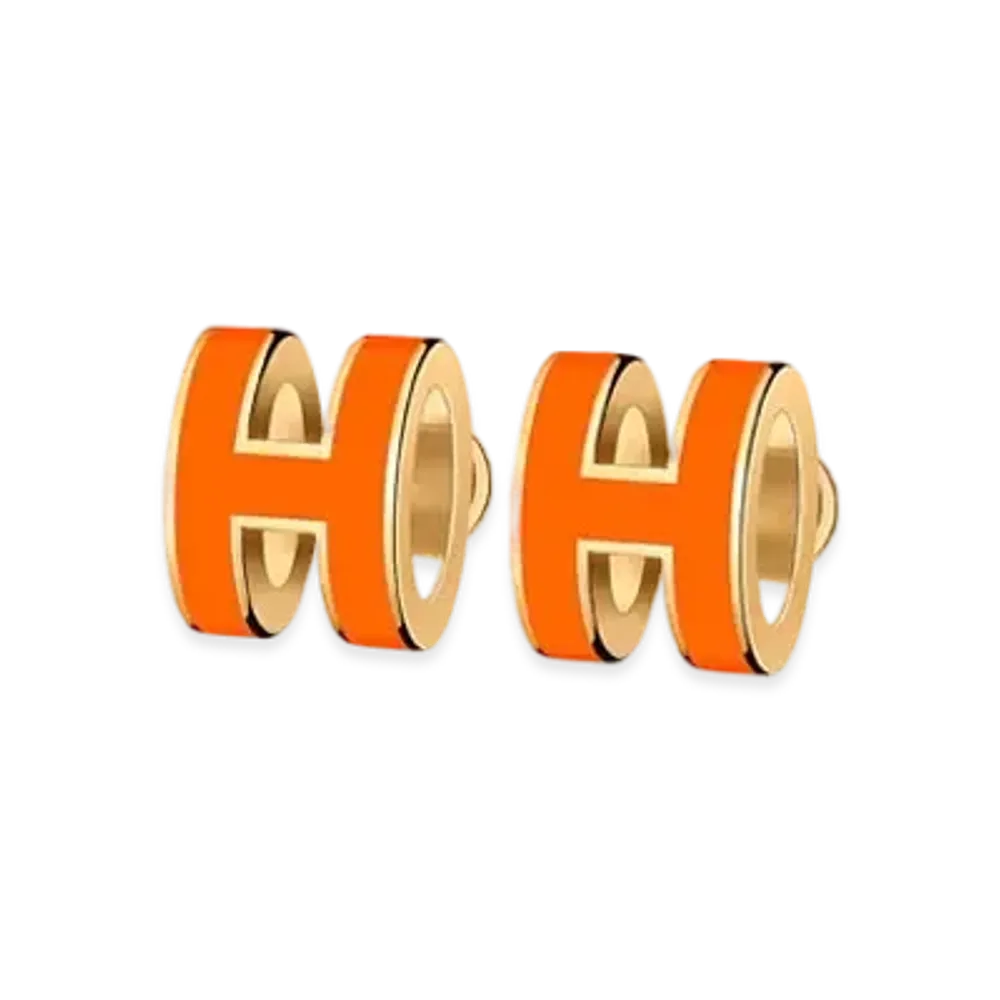 Hermes Mini Pop H Earrings "Gold/Orange Soie"