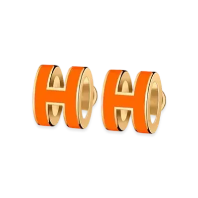 Hermes Mini Pop H Earrings "Gold/Orange Soie"