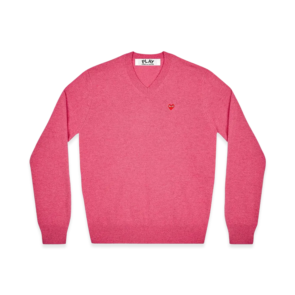 PLAY COMME des GARCONS V Neck Sweater With Small Red Heart Ladies "Pink"
