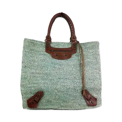 BALENCIAGA Raffia Straw Tote Bag "Green"
