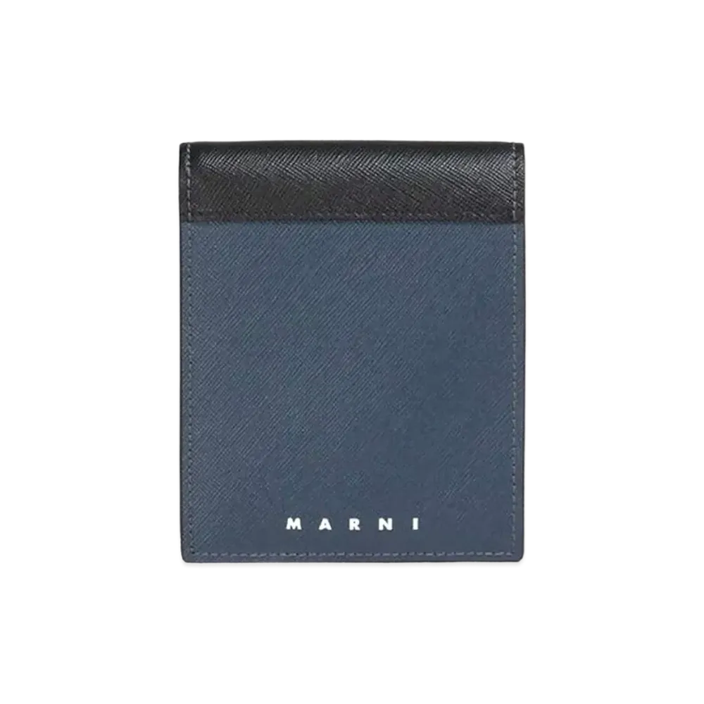 Marni Black and Blue Saffiano Leather YEN and USD Bi Fold Wallet "Black/Blue"