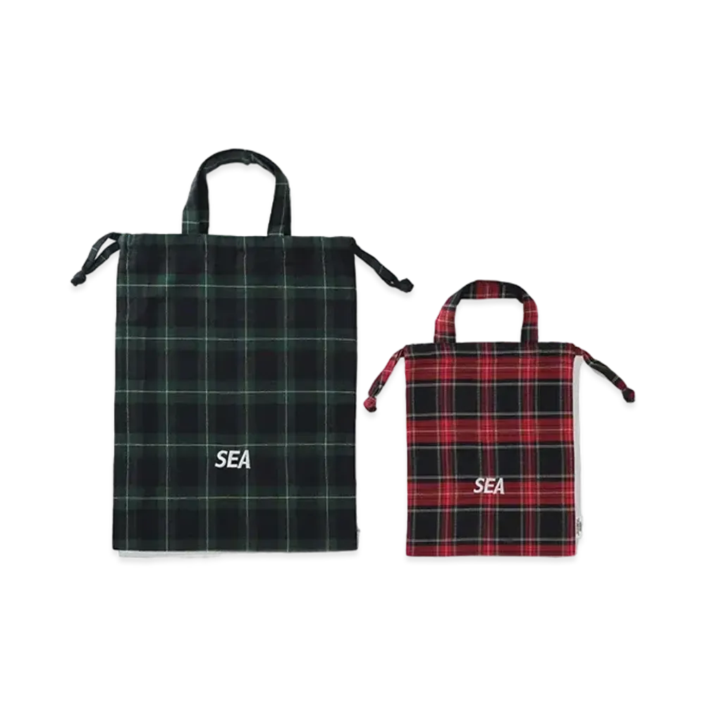 WIND AND SEA x Smoothy Plaid Drawstring Bag "Green_Red"