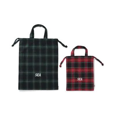 WIND AND SEA x Smoothy Plaid Drawstring Bag "Green_Red"