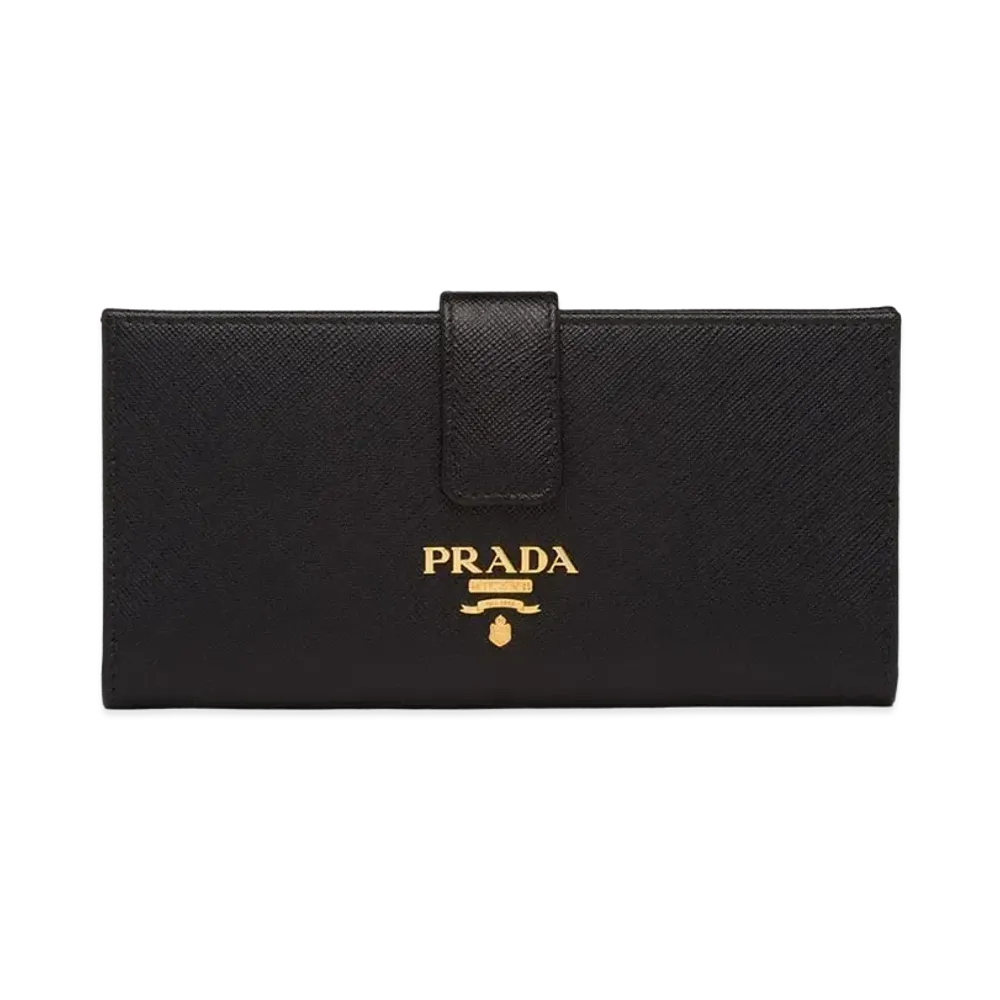PRADA Saffiano Leather Flap Long Wallet "Black"