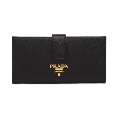 PRADA Saffiano Leather Flap Long Wallet "Black"