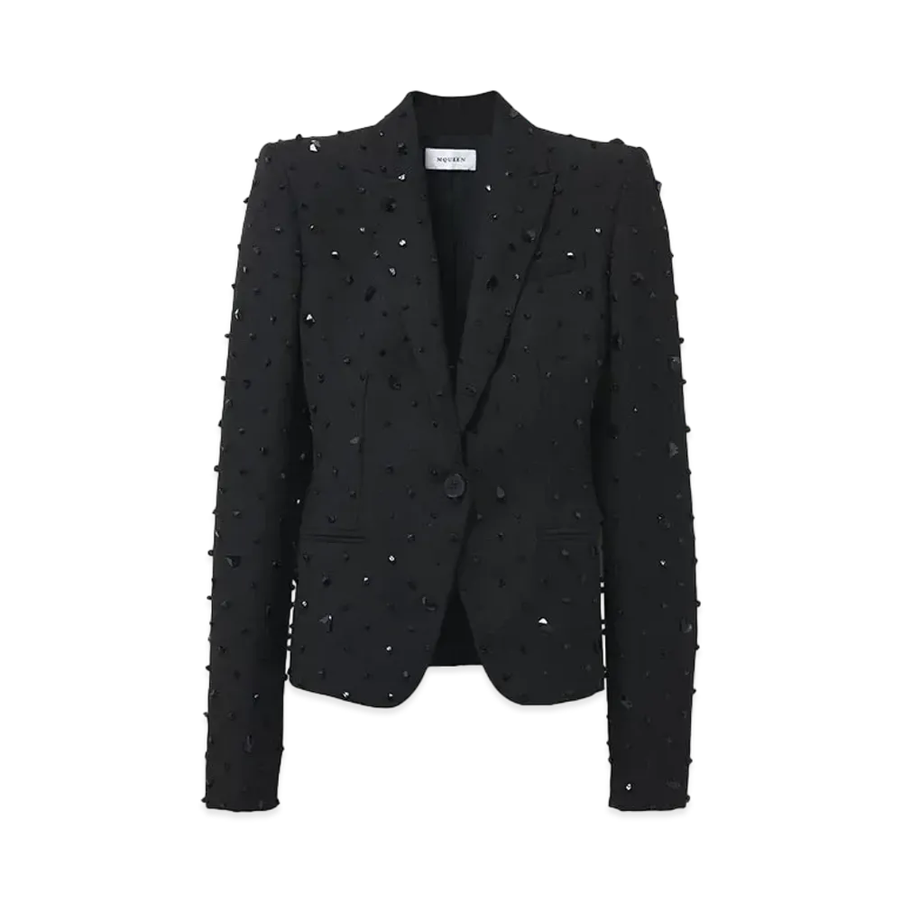 Alexander McQUEEN Cosmic Stone Embroidered Single Breasted Jacket "Black"