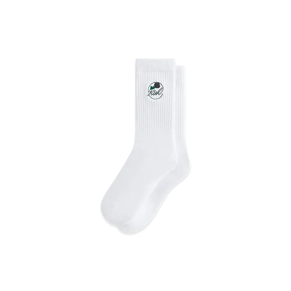 Kith Rose Script Cotton Crew Socks "White"