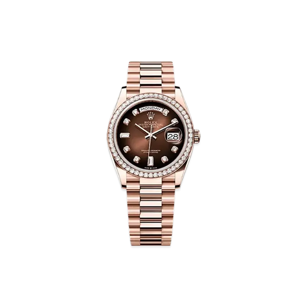ROLEX Day-Date 36mm Everose Gold Diamond 128345RBR "Brown Ombre"