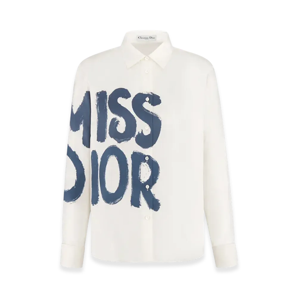 Dior Women's Silk Twill with Miss Dior Graffiti Motif Blouse "White"