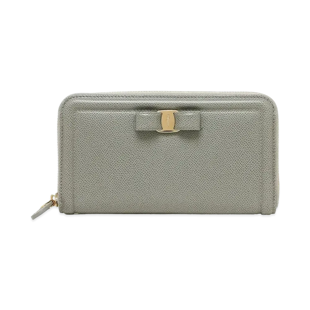 Salvatore Ferragamo Vara Leather Zip Around Wallet Pale "Grey"