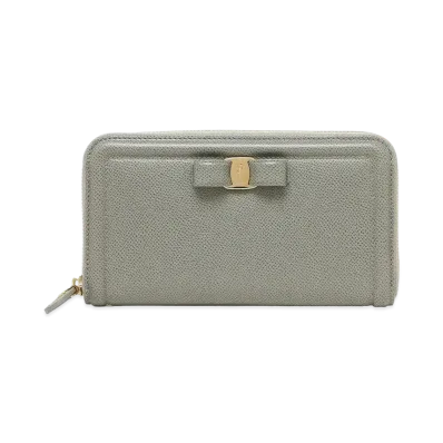 Salvatore Ferragamo Vara Leather Zip Around Wallet Pale "Grey"