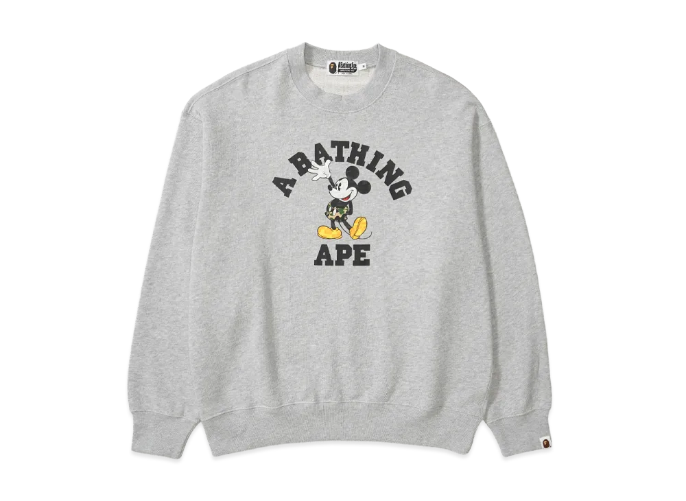 A BATHING APE x Disney Mickey Mouse College Relaxed Fit Crewneck "Gray"