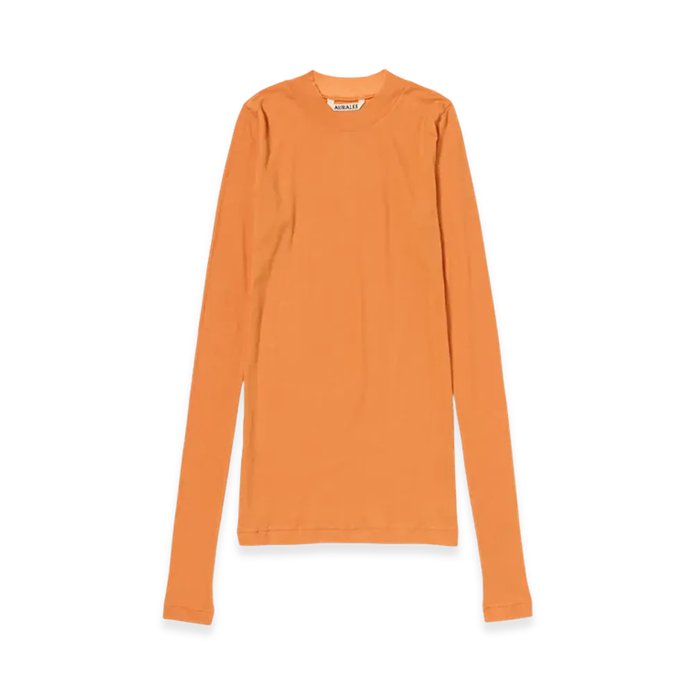 AURALEE Women's Super High Gauge Sheer Rib L/S Tee "Orange"