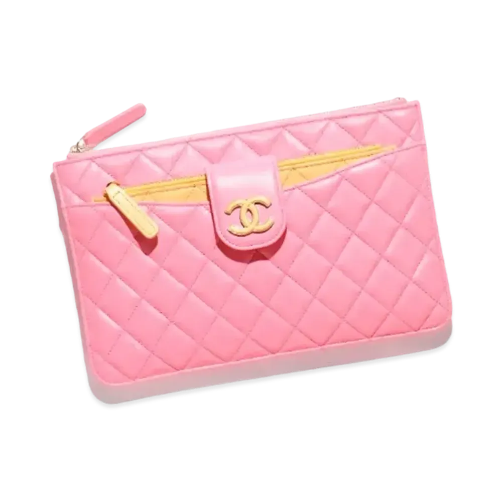 CHANEL Pouch Lambskin & Gold Tone Metal "Coral/Orange"