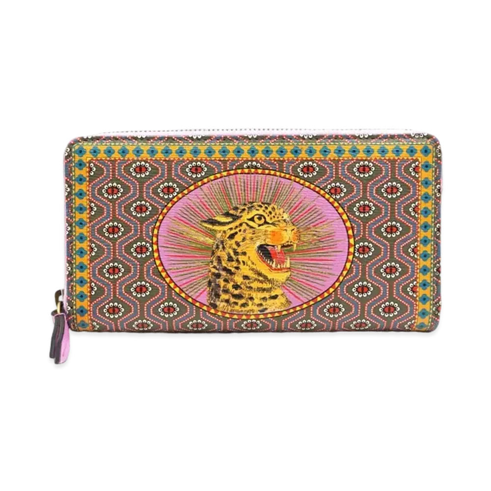 GUCCI Round Zipper Gucci Garden Bat Leopard Leather "Multi"