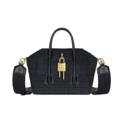 GIVENCHY Mini Antigona Lock Bag In 4G Embroidered Canvas "Black"