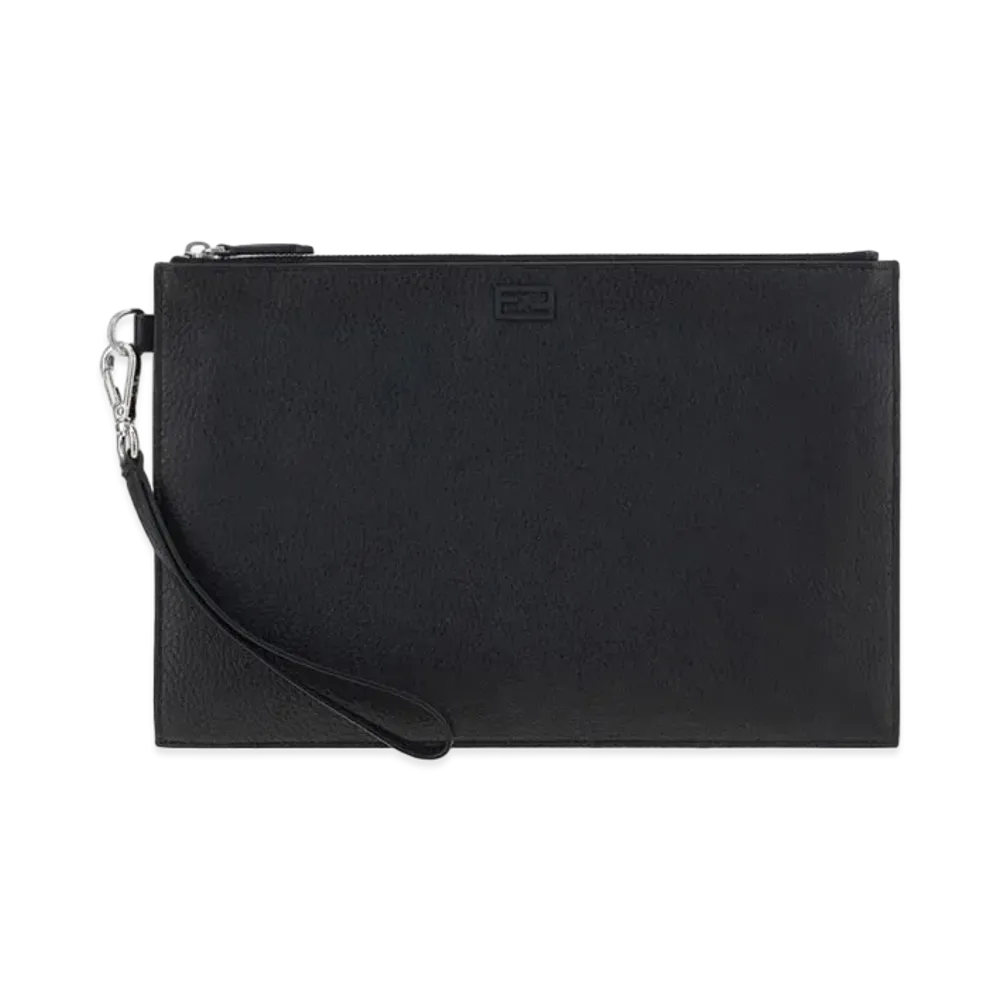 FENDI Flat Slim Clutch Leather Bag "Black"